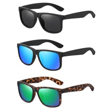 Imagem de (Pacote com 3) Óculos de sol masculinos polarizados para homens e mulheres, óculos de sol retrô para dirigir e pescar, Preto fosco + preto fosco/azul + carapaça de tartaruga/verde