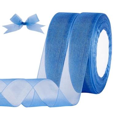 Imagem de HOBBIESAY Fita de organza transparente de 3,5 cm (1-1/20.3 cm) 98 jardas tecido transparente para presentes de tule rolos de nylon fita de cetim para decoração de Natal, Halloween, buquê de flores e