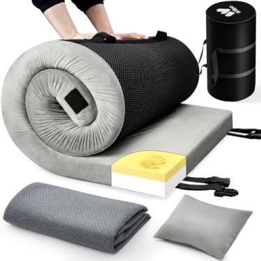 Imagem de CertiPUR-US Colchão de espuma viscoelástica para carro – (190,5 cm x 76,2 cm x 7,02 cm) Tapete de cama de hóspedes, colchão impermeável, bolsa de viagem, melhor suporte de estabilidade