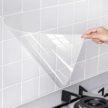 Imagem de ZQtyf Papel de contato transparente – Adesivo de vinil autoadesivo removível à prova de óleo à prova d'água protetor de parede, rolo de papel autoadesivo para portas de armário Backsplash filme
