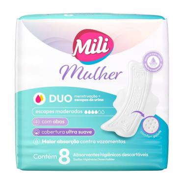 Imagem de Absorvente Mili Mulher Duo Menstruação e Escapes de Urina Cobertura Ultra Suave com Abas 8 Unidades