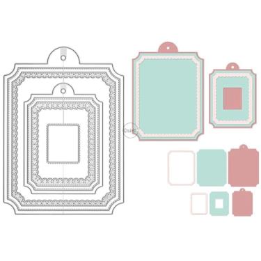 Imagem de DzIxY Etiquetas de renda para pendurar matrizes de corte de metal para fazer cartões, conjunto de recortes de papel, estêncil, suprimentos, modelos de máquina