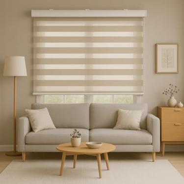 Imagem de Persiana Pronta - Persiana Zebra Smart 38mm Motorizável 160larg x 160alt Linho Creme