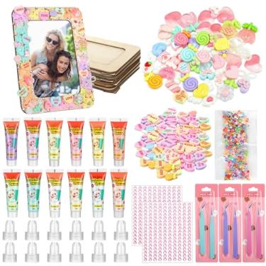 Imagem de Threehoney Conjunto de 6 molduras de madeira Galentines DIY com 12 pinças de cola creme, acessórios de resina, adesivos com glitter de diamante, artesanato, porta-retratos para Dia dos Namorados