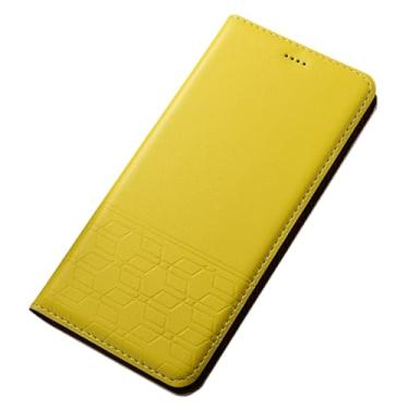 Imagem de POYUFRG Capa flip para Xiaomi 17 Pro Max/17 Pro/17, capa de couro bovino genuíno, carteira magnética com compartimento para cartão, amarelo, 17 ProMax