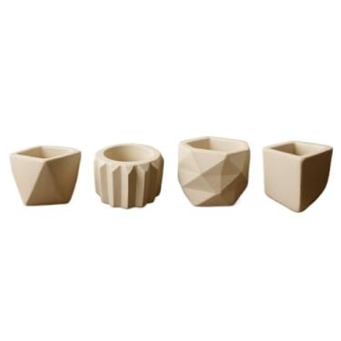 Imagem de Kit Vasinhos Decorativos para Plantas Artificiais Suculenta Feito em Gesso - Conjunto de Suculentas Falsas para Decoração de Mesa, Banheiro, Escritório e Ambientes Internos(KIT 4 VASOS)