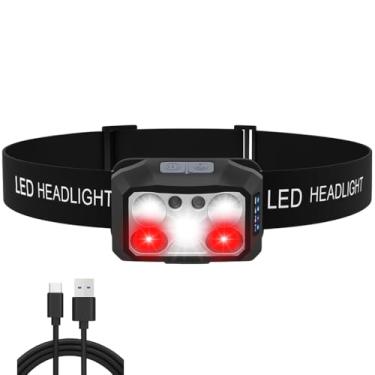 Imagem de Lanterna de Cabeça LED Triplo 500 Lúmens Recarregável com Sensor de Movimento, 5 Modos de Iluminação, Bateria 1200 mAh e Design Prova D’Água para Camping, Corrida, Pesca e Uso Profissional