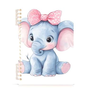 Imagem de Burbuja Caderno fofo de elefante, papel pautado universitário A5 com 60 folhas, fichário para escritório, 1 pacote