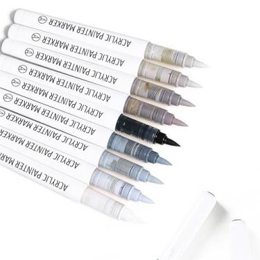 Imagem de Liulich Marcadores de tinta acrílica, série de cores sólidas, conjunto de 9 canetas de tinta acrílica, ponta de pincel, canetas de tinta acrílica para pintura rupestre, canecas de cerâmica, madeira