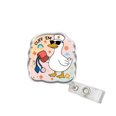 Imagem de OKOMCM Cuff Em Enfermeira Carretel retrátil para crachá, Silly Goose tamanho 5 cm clipe de cinto acrílico para crachá de identificação, cordão de crachá, acessórios presentes DIY para estudantes de