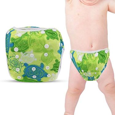 Imagem de Cryfokt Fralda Infantil Lavável, à Prova D'água, Respirável, Reutilizável, Calças de Treinamento para Piscina de Verão, Estampa de Pato/dinossauro, Fralda de Natação para 0-1 Ano de Idade (pequena tartaruga)