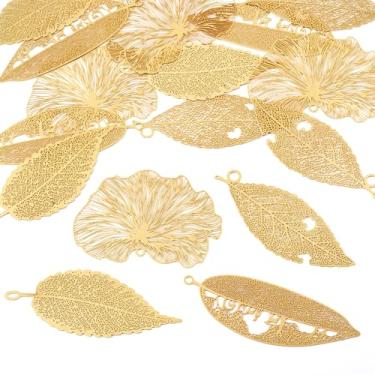 Imagem de Spritewelry Amuletos de filigrana de ouro banhado a ouro 18 K com flor de inseto, pingente de folha de ginkgo, pingentes de lótus de borboleta fina de metal para fazer joias e artesanato