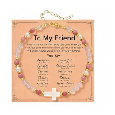 Imagem de Embtrem Pulseira de cruz cristã para mulheres, confirmação de batismo, Páscoa, religiosa, presente para amigos, filha, mãe, irmã em Cristo, aniversário, Large, Sem Pedra Preciosa