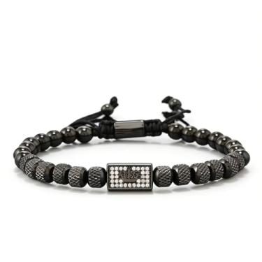 Imagem de Pulseira de corda trançada ajustável com contas de aço inoxidável e motivo de coroa – Presente para namorado, pai ou amigo, Medium, Aço inoxidável, Sem Pedra Preciosa