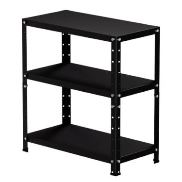 Imagem de Armário Estante de Aço Compacto com 3 Prateleiras Reforçadas 65x60x30cm Organizador Multiuso para Cozinha Quarto Escritório(Preto)