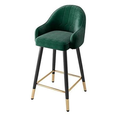Imagem de Bancos de bar modernos de veludo, cadeiras de bar com encosto e apoio de braço, banquetas de bar Kitchen Island, banco de balcão com pernas pretas e apoio para os pés, 1 peça