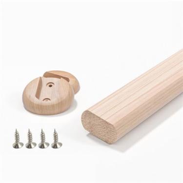 Imagem de 1 haste oval de madeira para pendurar roupas, poste de armário premium, barra transversal, varões para pendurar roupas de faia natural polida com suporte de extremidade para armazenamento de armário