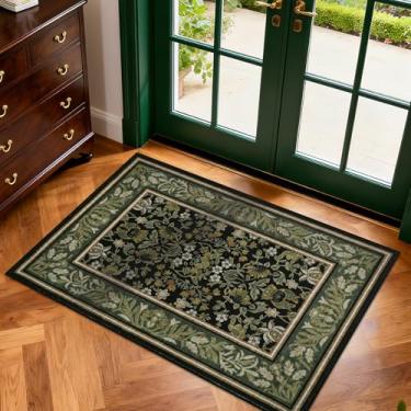 Imagem de GarveeHome Tapete de entrada 2x3 Boho Vintage Tapete antiderrapante para porta da frente, tapetes laváveis para cozinha interna, macio, resistente a manchas, tapete de porta pequeno para quarto, verde