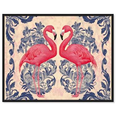 Imagem de Art Remedy Flamingo Companions Canvas Animal Chinoiserie, moldura preta, 61 cm x 50 cm