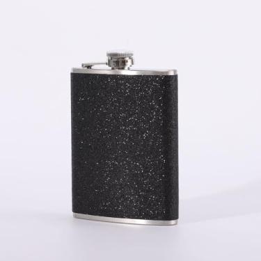 Imagem de 1 cantil portátil de couro de aço inoxidável de 227 g - frasco multifuncional unissex para atividades ao ar livre, viagens, acampamento, festas - perfeito para álcool e bebidas (9 x 14 cm) preto