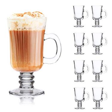 Imagem de QAPPDA Caneca de café de 227 g, canecas de vidro com alça, copos transparentes com alça, xícara de vidro, xícara de chá, utensílios para cerveja, suco, bebidas, copos de café com leite de alta base,