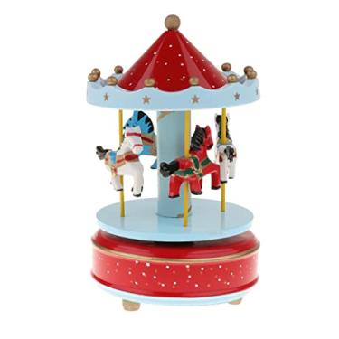 Imagem de Wswqop Carrossel de Música de Madeira com Caixa de Música Giratória Mecânica - Brinquedo para Crianças E Adultos - Rosa/Azul/Vermelho, Red Dot com