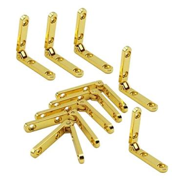 Imagem de 10 peças dobradiça, ângulo aberto de 90 graus, liga de zinco, dobradiça de mola, dobradiça de porta, dobradiça de trilho lateral, para dobradiças de caixa de joias de madeira (cor: ouro, tamanho