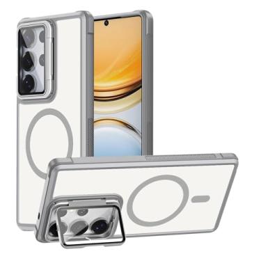 Imagem de LTLMYDAM Capa magnética para Samsung Galaxy S26 Ultra/S26 Plus/S26, suporte de moldura de lente, capa transparente para carregamento sem fio, capa de absorção de choque, cinza, S26 Ultra