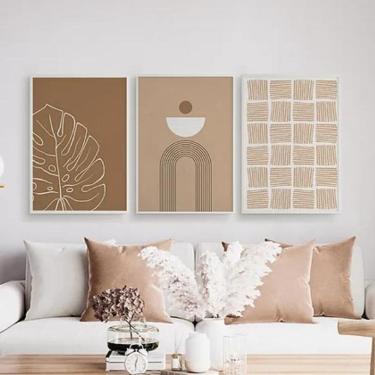 Imagem de Kit 3 Quadros Abstratos Textura Marrom 24X18Cm Vidro Branca