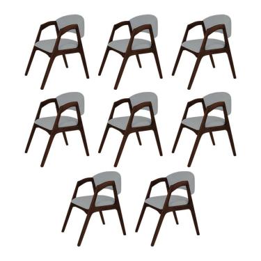 Imagem de Conjunto Com 8 Cadeiras De Jantar Estofada Gabriela Castanho Linho Cinza