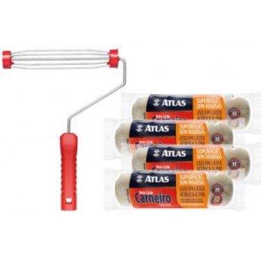 Imagem de Kit De Pintura Com 4 Rolos De Lã Natural 328-22 + Garfo 400-23sr - 4328 - Pincéis Atlas