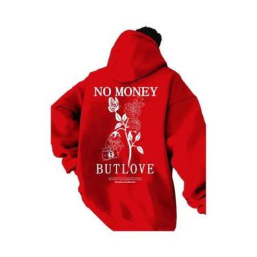 Imagem de Jaqueta Masculina Com Estampa Floral E Letras, Moletom De Lã Solto Est