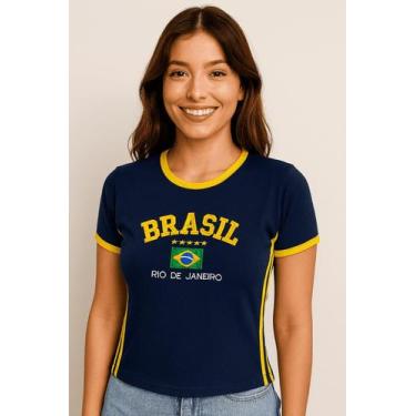 Imagem de Camisa Brasil BabyLock Listras Laterais Longa y2k, Azul escuro, G
