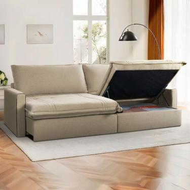 Imagem de Sofá Cama Baú Ravello Sem Caixa 2,26m Linho Bege 3 Lugares