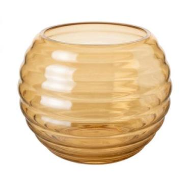 Imagem de Vaso de Vidro Âmbar Canelado Redondo 2,5L  Aquário, Terrário e Vaso De