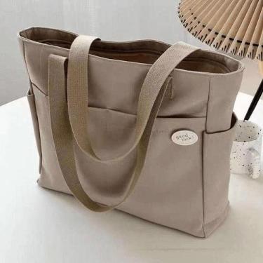 Imagem de Bolsa Feminina Tote Lona Grande Canvas Faculdade Reforçada Cor:CINZA-C
