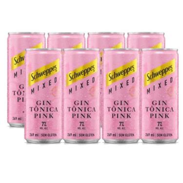 Imagem de Kit 8 Gin Tônica Pink SCHWEPPES 269ml - Drink Pronto