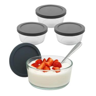 Imagem de Kit 3 Pote Tigela De Vidro Bowl Redondo Com Tampa Hermética Marmita Fi