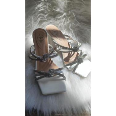 Imagem de Tamanco Salto bloco Strass - Lila Mendes , Branco, 37