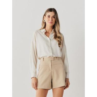Imagem de Camisa Via Lessa Anna Oversized Lurex com Linho Bege Claro, P