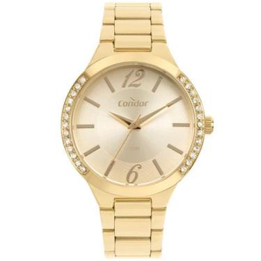 Imagem de Relógio Feminino Dourado Condor de Luxo com Cristais Pulseira de Metal