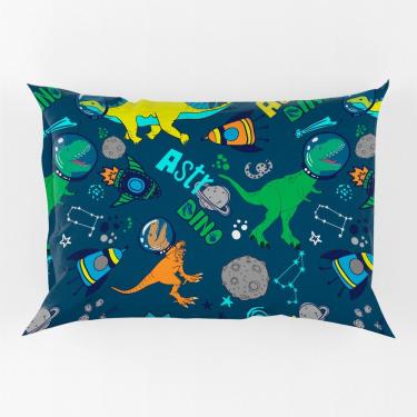 Imagem de Porta Travesseiro Fronha Avulsa Estampada Astrodino 70cm X 50cm - Digital Juvenil Infantil Moderno Astronauta Dinossauro