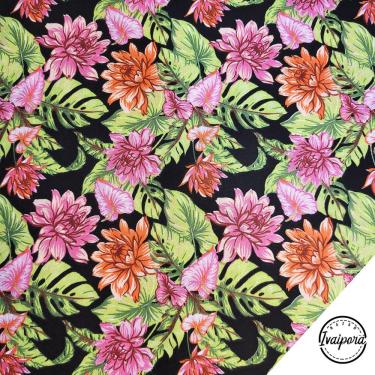 Imagem de Tecido Tricoline Estampado Flor de Crisântemo - Rosa - 50x150cm