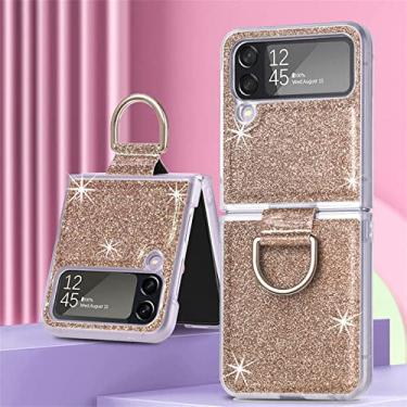 Imagem de Capa de telefone com suporte de anel de luxo com brilho brilhante para Samsung Galaxy Z Flip 4 flip4 Flip4 Capa macia de carregamento magnético sem fio, anel de glitter dourado, para Samsung Z flip4