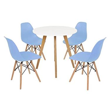 Imagem de Mesa Inês 80cm Branca + 4 Cadeiras Eames Eiffel - Azul Claro