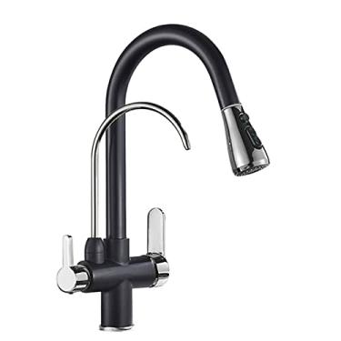 Imagem de Torneiras misturadoras com bico de saída, torneira de pia de água pura de cozinha, torneira de filtro de rotação 360, preto e cromado, tamanho único