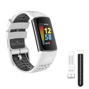 Imagem de Pulseira esportiva de substituição para Fitbit Charge 5/Charge 6 5/6, pulseira de silicone de duas cores projetadas para homens e mulheres, acessórios - Pulseira branca/preta