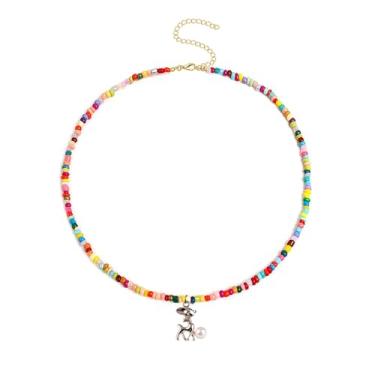 Imagem de TACBSP Colares de Natal para mulheres, guirlanda de Papai Noel, floco de neve, pingente de rena, colar de férias, colar colorido com contas, joias de Natal, presentes para mulheres, one size, Metal,