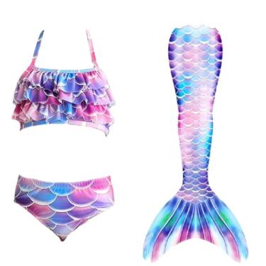 Imagem de LVTFCO Vestido cauda de sereia cauda de peixe vestido de princesa 3 peças fantasia cosplay de verão, roxo-120