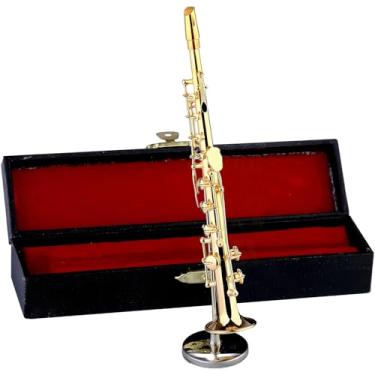 Imagem de Saxofone Modelo | Mini Instrumento Musical De Latão | Instrumento Musical Colecionável Com Suporte Estojo Para Exibição Decoração Casa Natal Aniversário Para Adultos E Crianças
